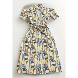 NWOT J MCLAUGHLIN Maynard Shirt Dress Midi Geometric Fit Flare Short Sleeve XS